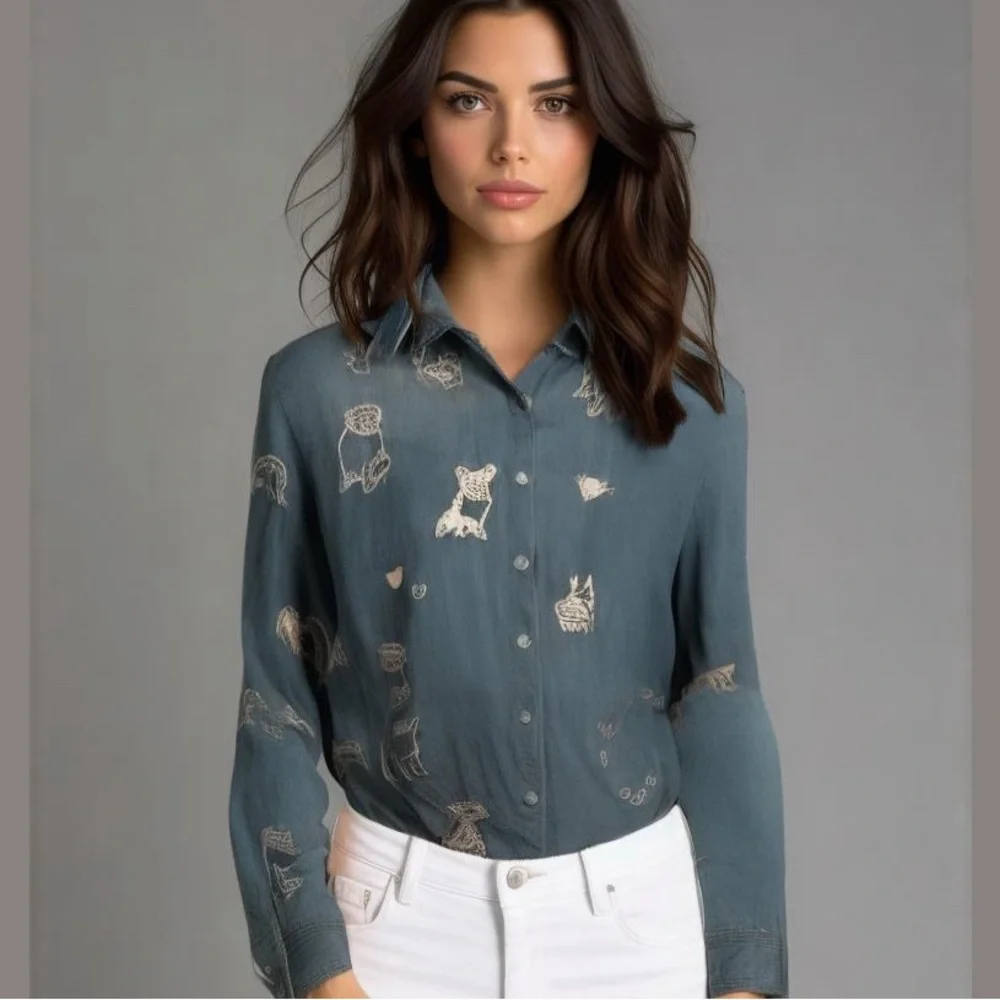 Johnny Was “For dog lovers only” pearl button embroidered western shirt NWT RARE - Picture 8 of 12